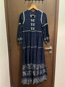 Indigo Handblock Printed Cotton Kurta Dress – Boho