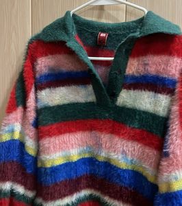 Japenese Vintage Striped Fuzzy Knit Sweater