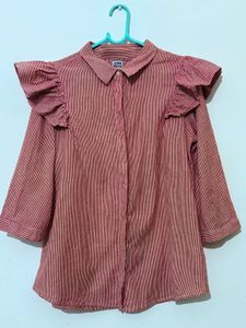 Striped Ruffle Shoulder Blouse