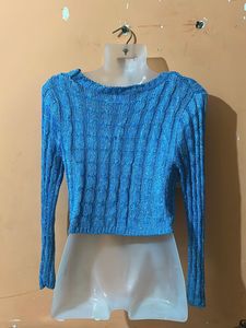 Blue Knit Long Sleeve Top