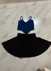 Black Skirt and Blue Top Set