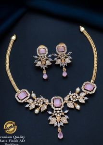 Elegant Pink Stone Necklace &amp; Earring Set