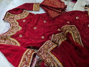Red Embroidered Khada duppata set