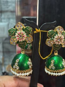 Green Jhumka Earrings