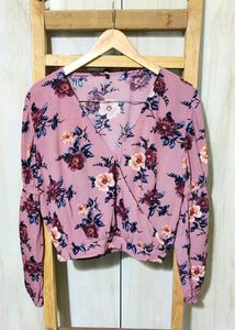 Floral Print Light Brown Cotton Top Size-36-38