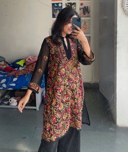 Embroidered Black Kurta