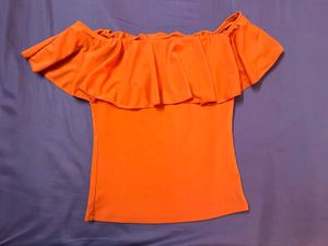 Vibrant Orange Off-Shoulder Ruffle Top