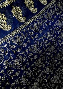 Elegant Navy &amp; Silver Embroidered Fabric New