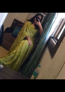 Elegant Green Sequin Saree with readymade blouse