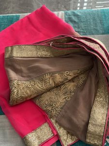 Pink &amp; Gold Embroidered Saree