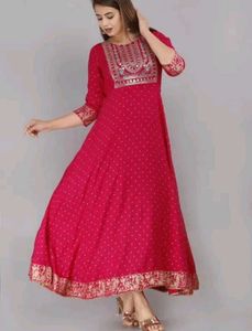 Pink Embroidered Anarkali Kurti