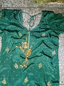 Green Silk Suit Set With Dupatta