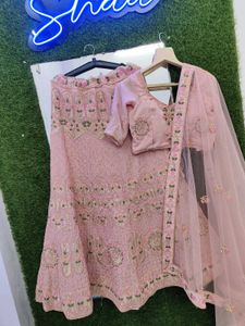 Festive Pink Heavy Material Thread Work Lehenga