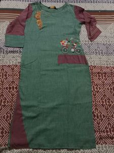 Green Kurti with Bicycle Embroidery