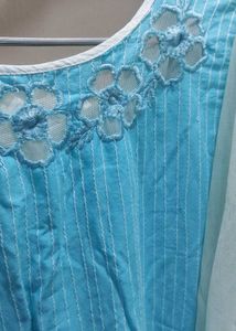 🩵🤍sky Blue Anarkali Kurta Set In Pure Cotton