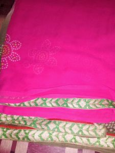 Pink &amp; Gray Floral Saree