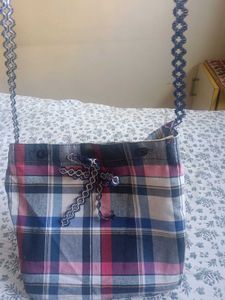 Plaid Tote Bag with Lace Detail