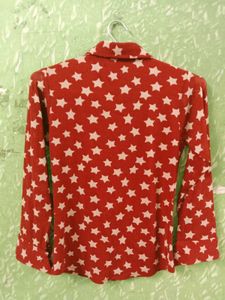Red Star Print Button Down Shirt Top