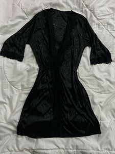 Satin LaceTrim Robe Elegant Lingerie Cover Up