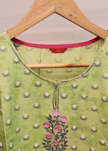 Lime Green Floral Print Kurti