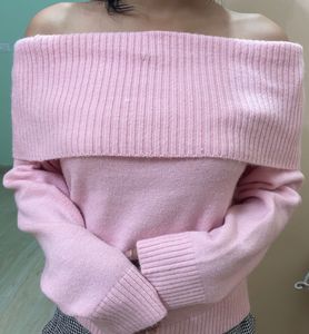 Pinterest Pink Off-Shoulder Knit Sweater Top🌸