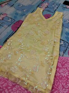 Yellow Net Type Short Kurti
