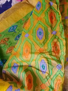 Yellow Cotton Saree With Stitched Blouse
