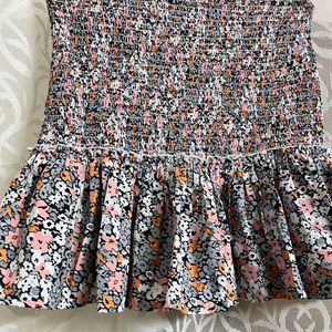 Gray Floral Printed A Line Skirt