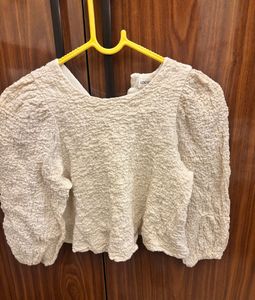 Cute texture Puffy white crop top