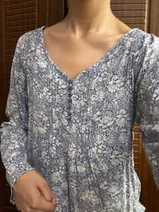 Boho Floral Pintuck Long Sleeve Blouse