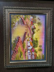Framed Village Scene Painting
