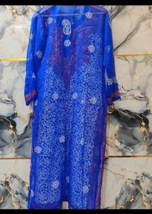 NEW Blue chikan Embroidered Kurta XL