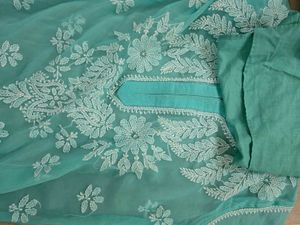 Sea Green Chikankari Kurti With Lining