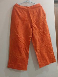 Orange Cropped Linen Pants