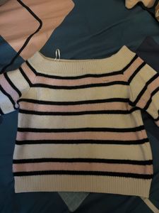 Striped Knit Pullover off shoulder