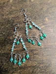 Teal Beaded Dangle Earrings