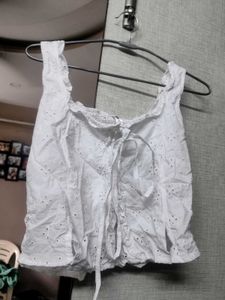 White Eyelet Tie Top