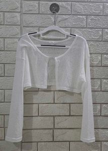 White Cropped Knit Cardigan