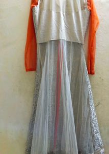 Elegant Silver Embroidered Net Gown Formal Dress