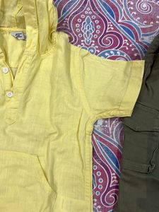 Boys Yellow Hoodie Tee and Cargo Pants Set