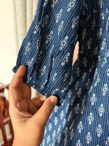 Indigo Print Embroidered Dress