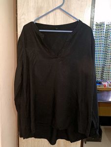 Black V-Neck Long Sleeve Top