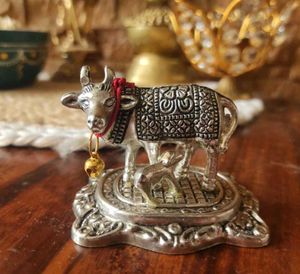 Antique Silver Cow &amp; Calf Statue