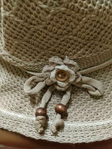 Tan Crochet Sun Hat with Floral Detail