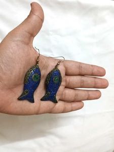 Lapiz Gemstone Tibetan Fish Earrings