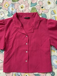 Hot Pink Textured Button-Down Top