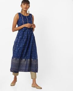 Navy Blue Sleeveless Kurta For Women