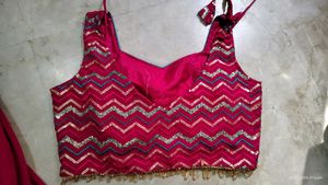 🔥Saree style Lehenga🩷 rani pink indo western