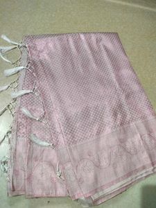 🌸 Soft Pink Silk Saree with Elegant White Border