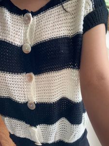 Striped Knit Button Top